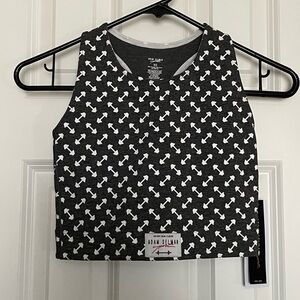 Adam Selman Sport Dark Grey Barbell Print Crop Top Size XS